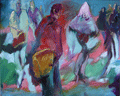 Langer Dienstag 9 Links, Menschenmassen in der Fußgängerzone, gemalt mit Ölfarben